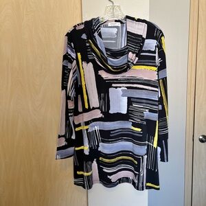 Jess & Jane Women S Top Blouse Abstract Cowlneck Colorful Brushstroke 3/4 Sleeve